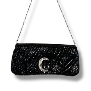 Bijoux‎ Terner Bag Black Moon Quilted Faux Patent Silver Chain Shoulder Purse
